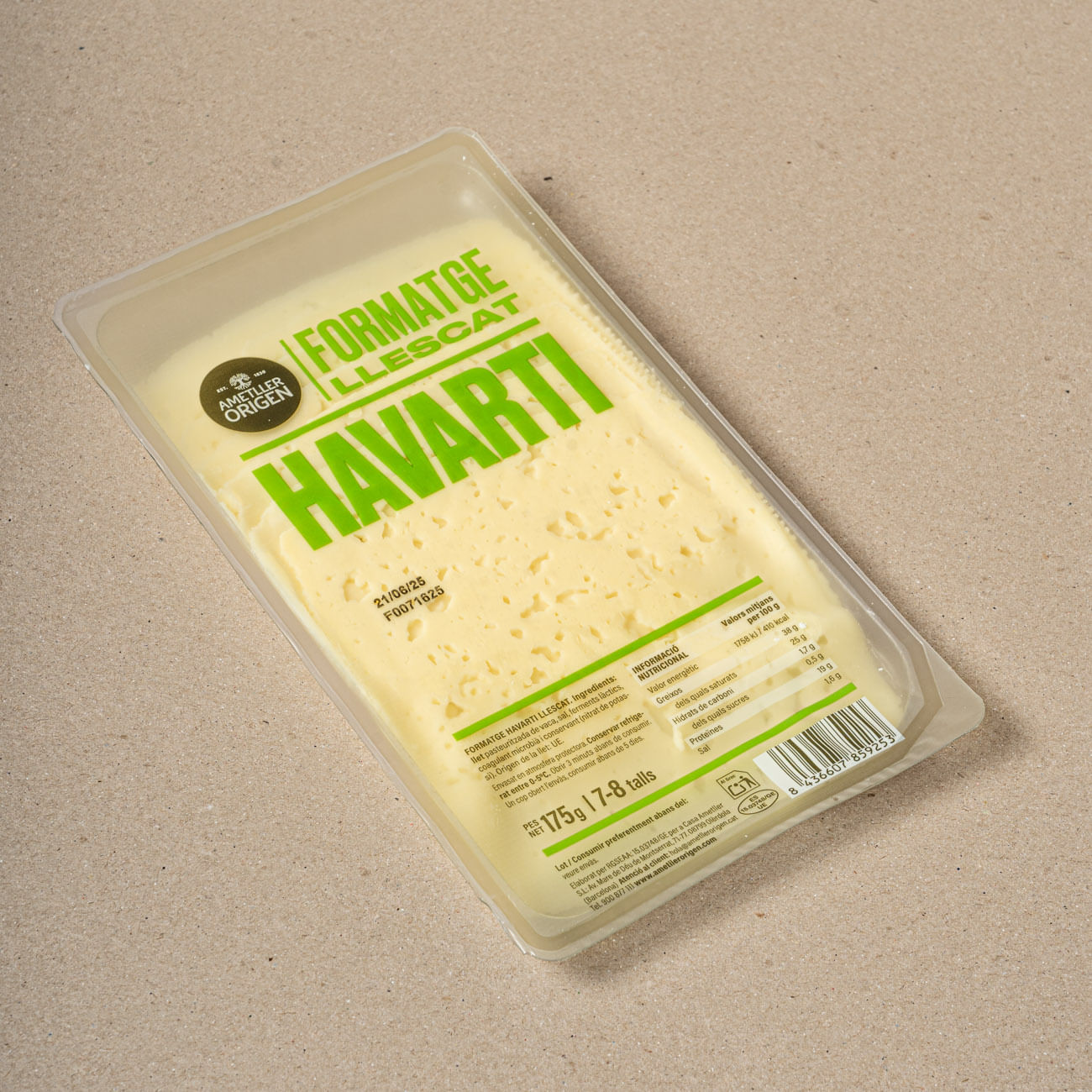 Formatge  Havarti llescat Ametller Origen 175g