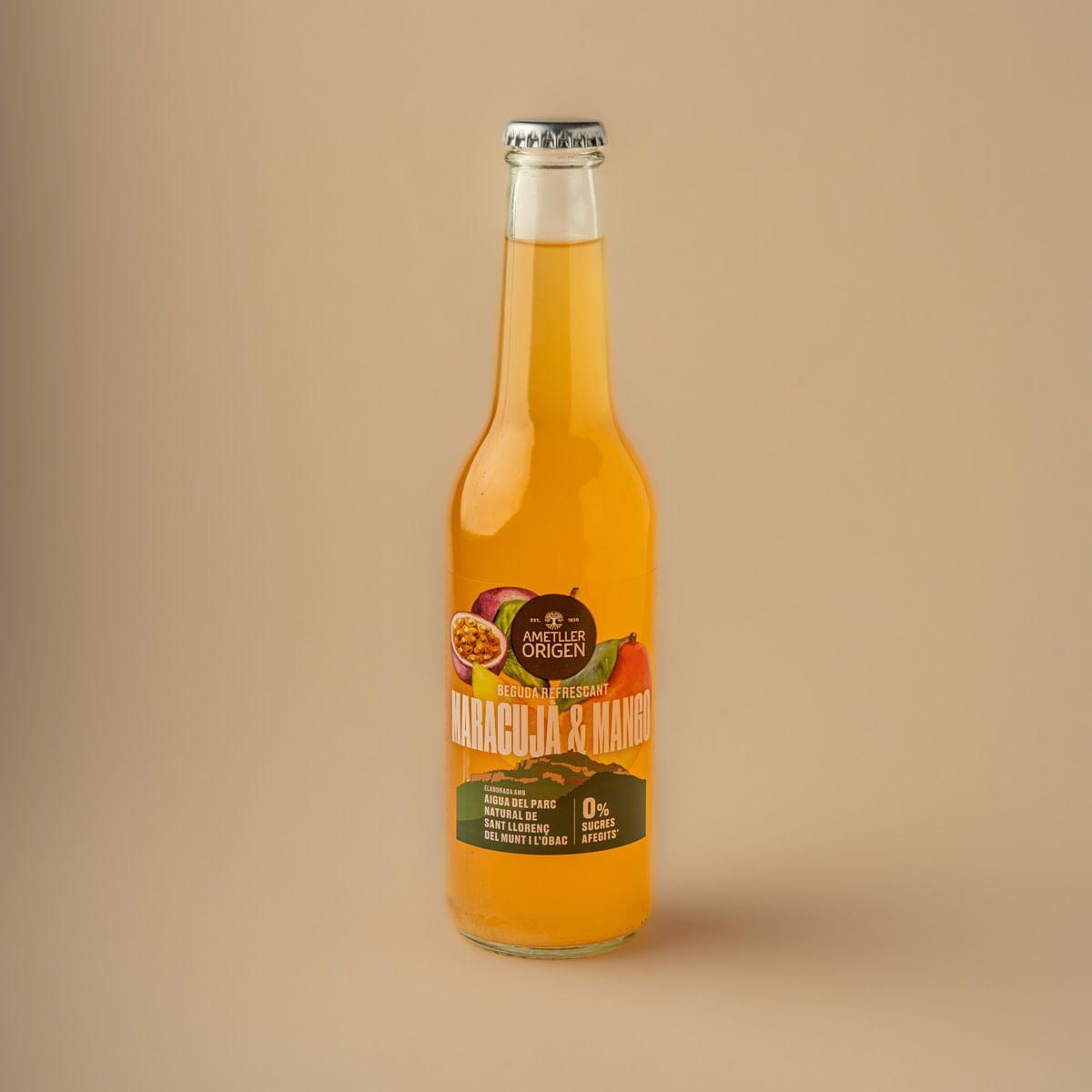 Refresc de maracujà i mango zero Ametller Origen 33cl.