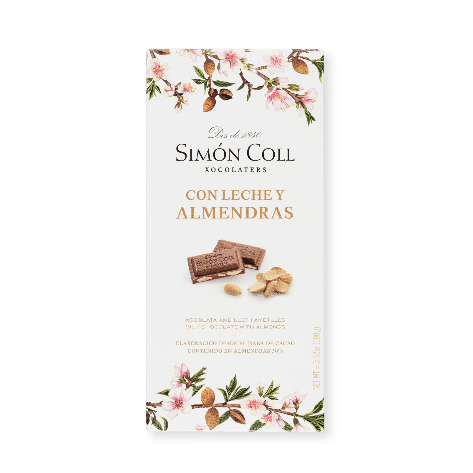 Xocolata llet i ametlles Simon Coll 100g