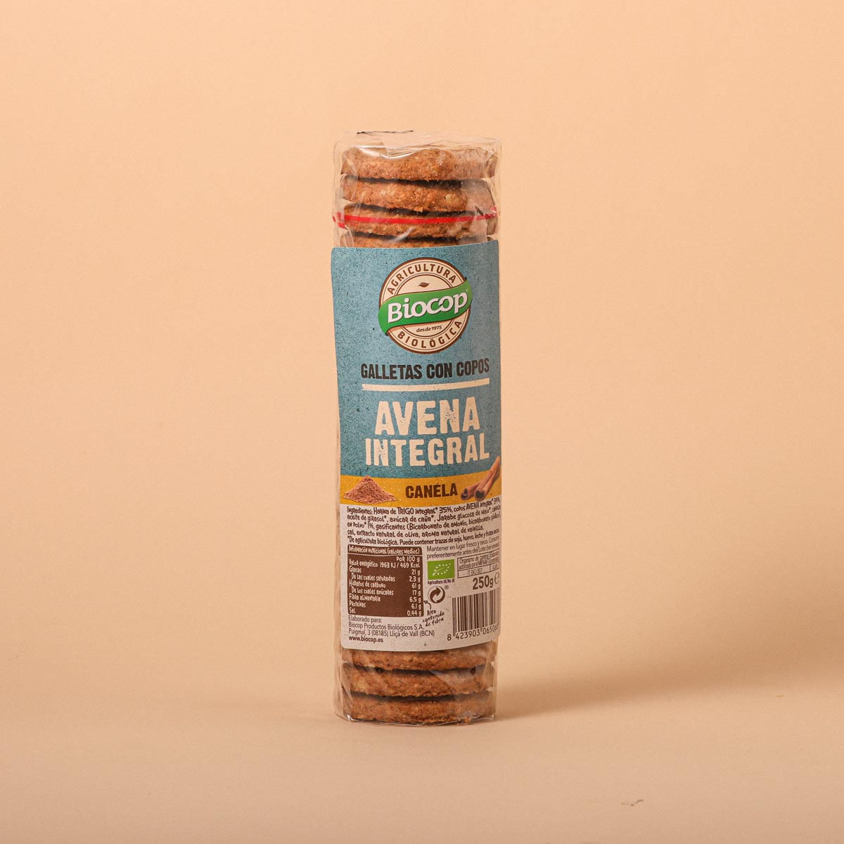 Galeta flocs de civada integral amb canyella ecològica Biocop 250g