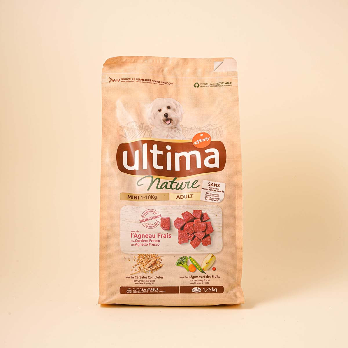 Pinso per a gossos adults raça mini amb xai i verdures Nature Ultima 1,25kg