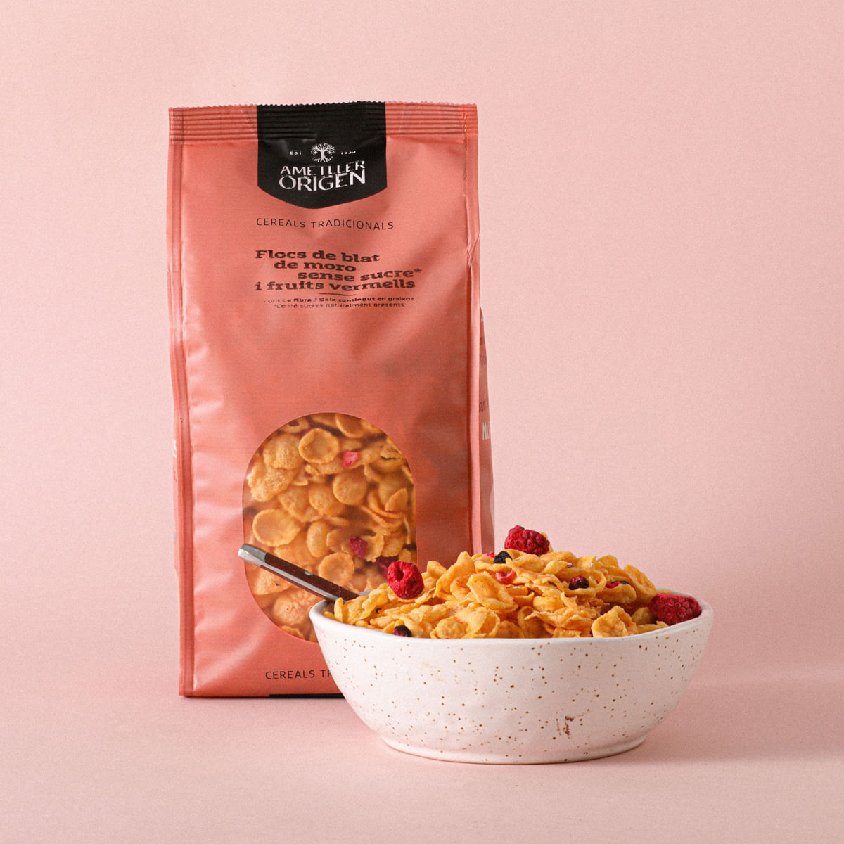 Flocs de blat de moro sense sucre i fruita vermella Ametller Origen 250g