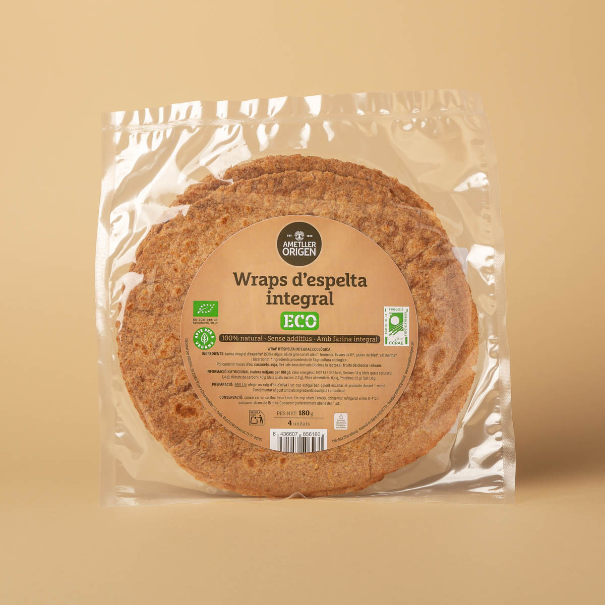 Wrap d'espelta integral ecològica Ametller Origen 180g