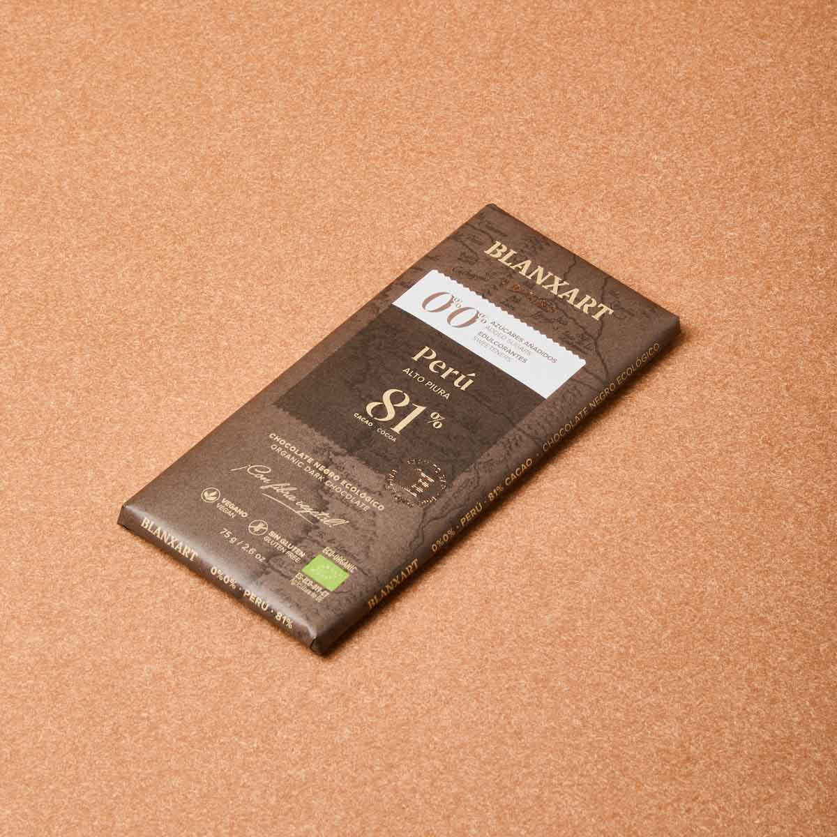 Xocolata negra Perú 81% sense sucre ecològica Blanxart 75g
