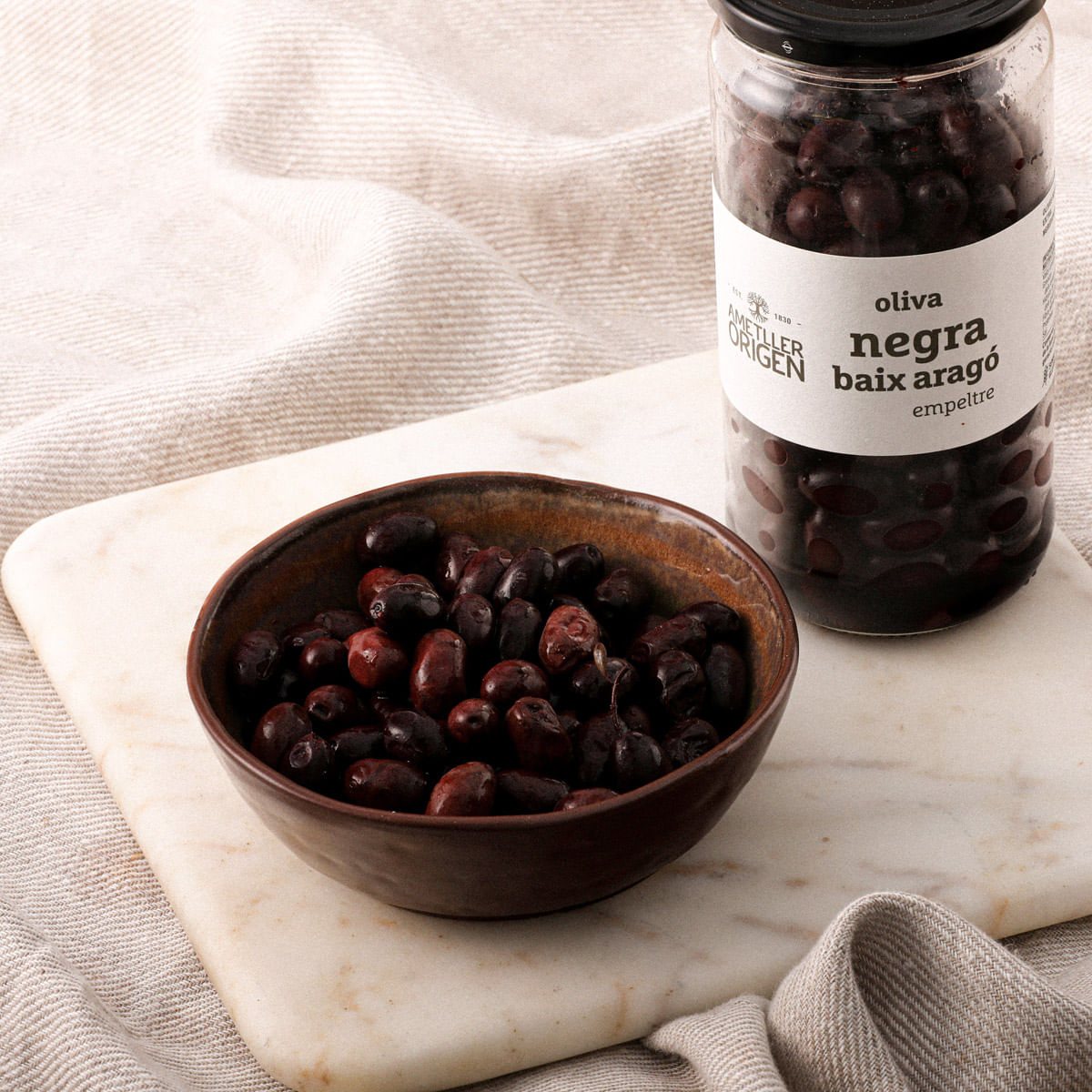 Olivas negras empeltres Baix Aragó Ametller Origen 455g