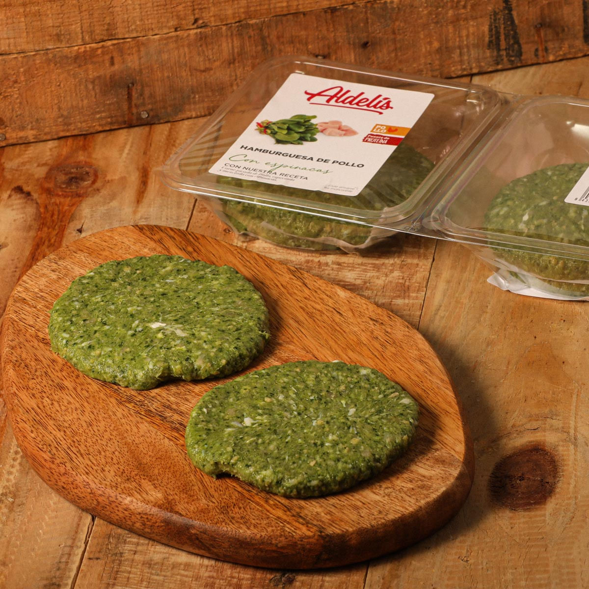 Hamburguesa de pollastre amb espinacs Aldelis 78g - 4u.