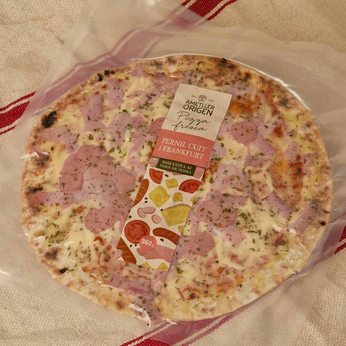 Pizza de jamón dulce y frankfurt Ametller Origen 360g