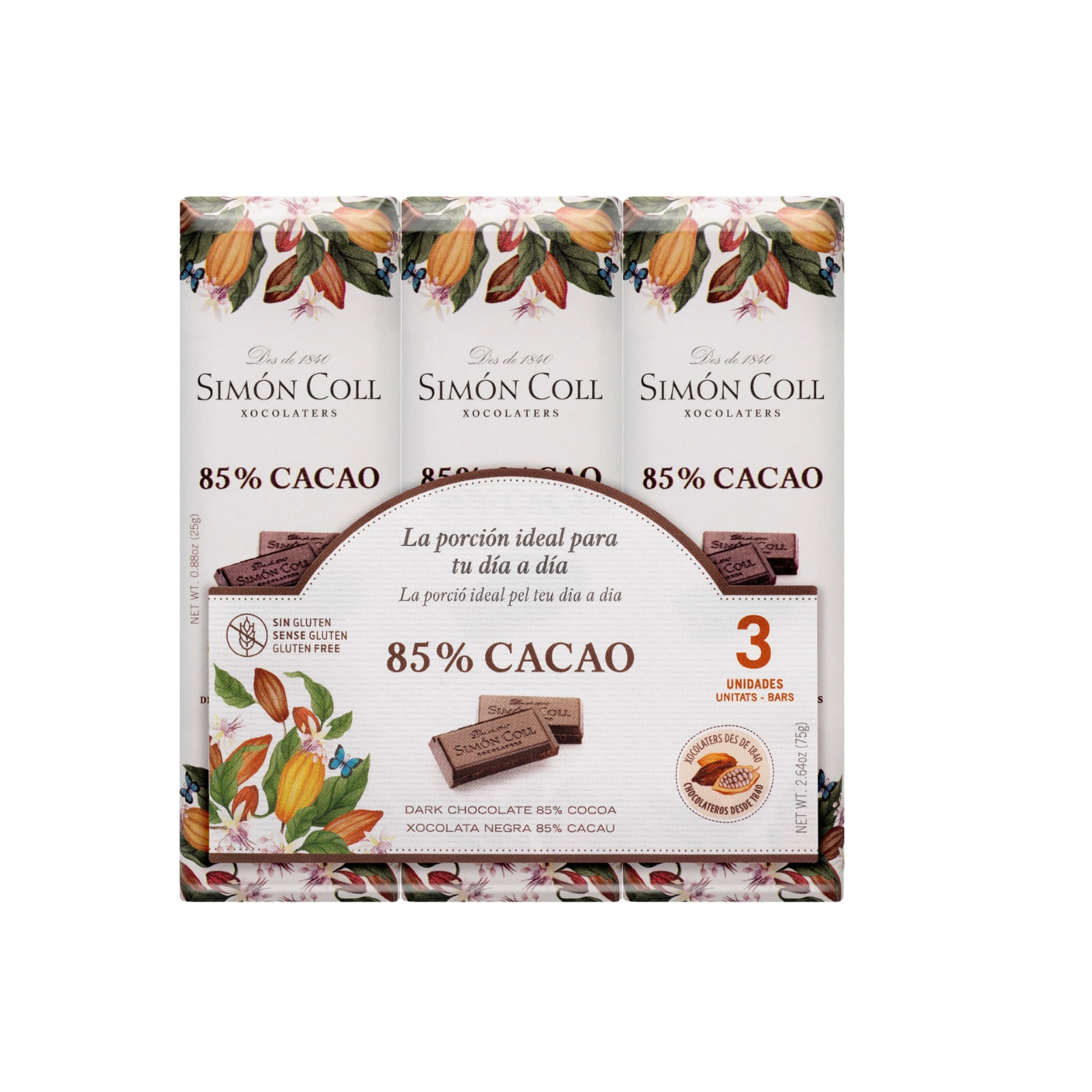 Xocolata negra 85% Simón Coll 25g 3u.